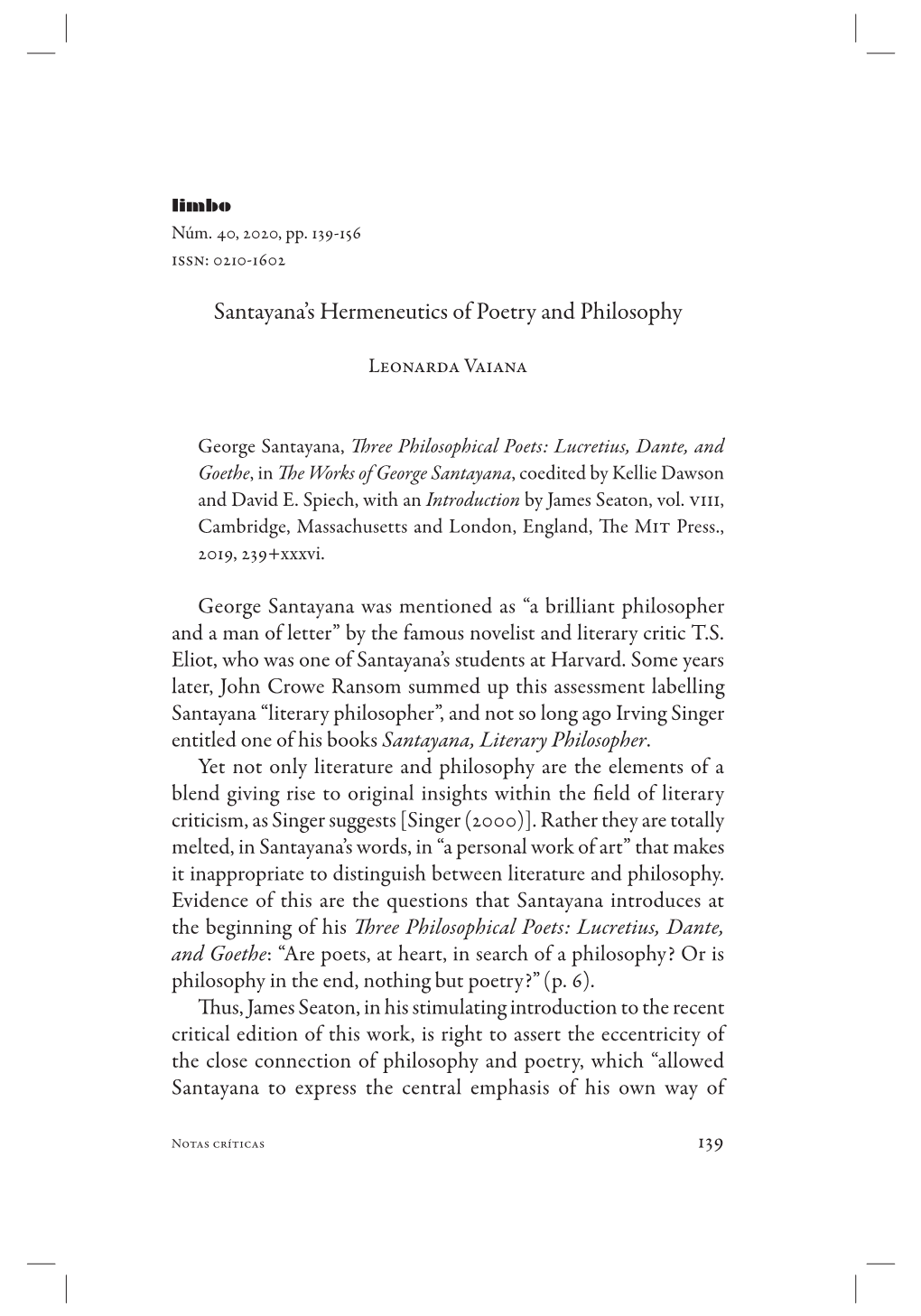 Santayana's Hermeneutics of Poetry and Philosophy