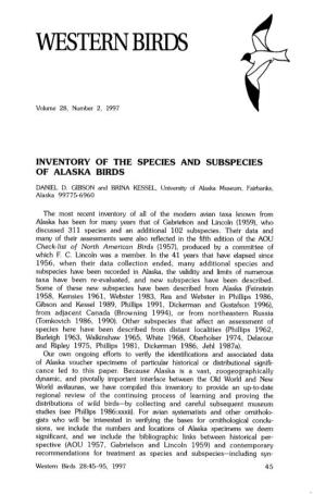 Inventory of the Species and Subspecies of Alaska Birds