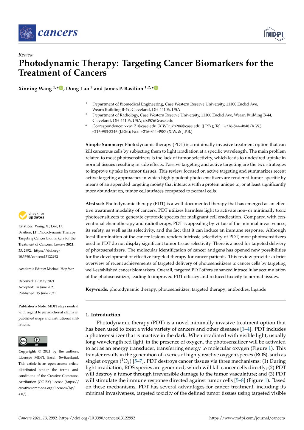 Photodynamic Therapy: Targeting Cancer Biomarkers for the Treatment of Cancers