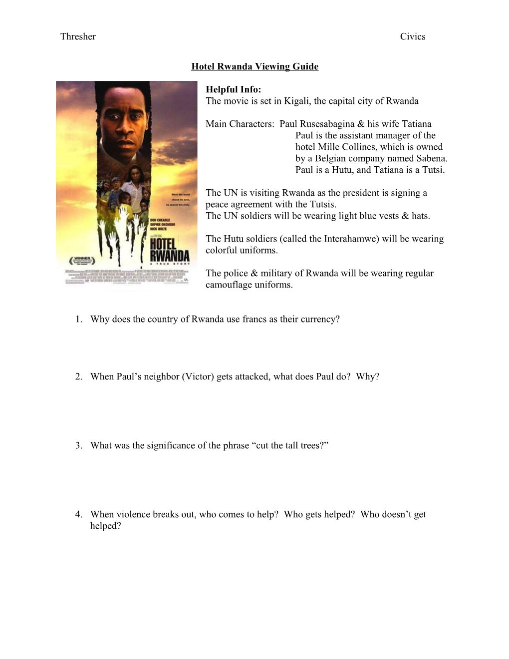 Hotel Rwanda /Iewing Guide