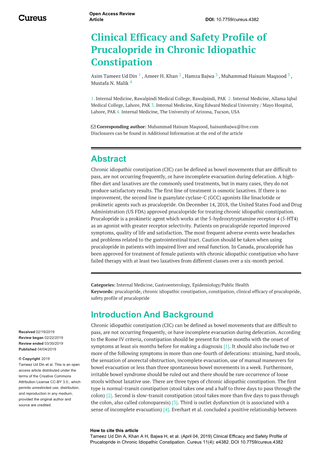 Clinical Efficacy and Safety Profile of Prucalopride in Chronic Idiopathic Constipation