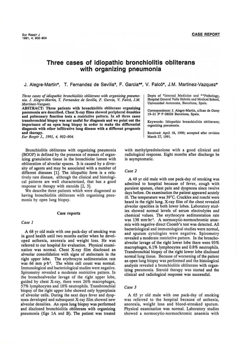 Three Cases of Idiopathic Bronchiolitis Obliterans with Organizing Pneumonia