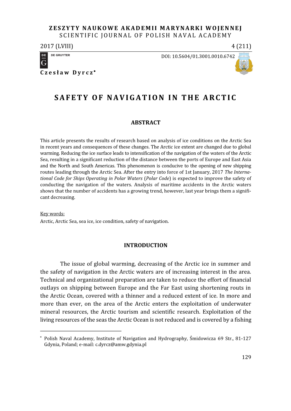 Safety of Navigation in the Arctic