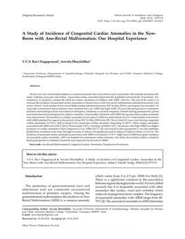 A Study of Incidence of Congenital Cardiac Anomalies in the New- Borns with Ano-Rectal Malformation: Our Hospital Experience