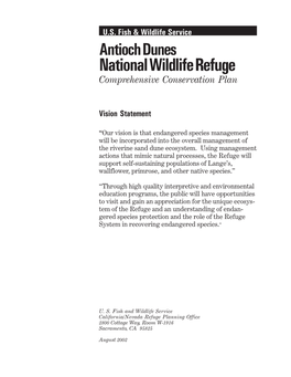 Antioch Dunes National Wildlife Refuge Comprehensive Conservation Plan