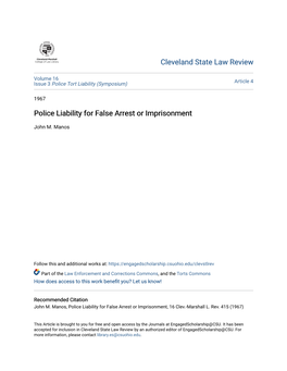 Police Liability for False Arrest Or Imprisonment