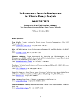 Socio-Economic Scenario Development for Climate Change