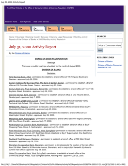 July 31, 2000 Activity Report