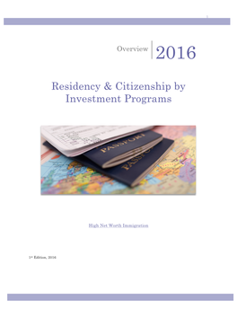 Residency & Citizenship by Investment Programs