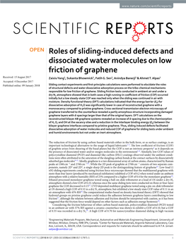Roles of Sliding-Induced Defects and Dissociated Water Molecules on Low Friction of Graphene Received: 15 August 2017 Zaixiu Yang1, Sukanta Bhowmick1, Fatih G