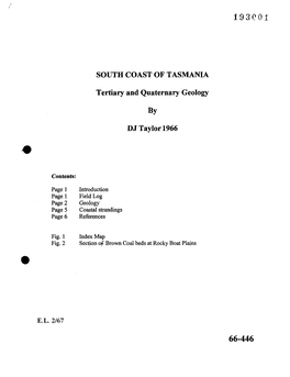 SOUTH COAST of TASMANIA Tertiary and Quaternary Geology