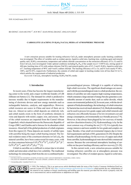 Carrollite Leaching in H2SO4-Naclo3 Media At