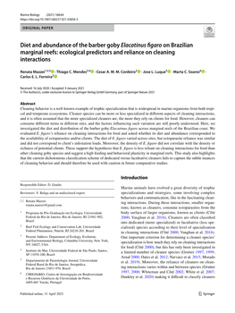 Diet and Abundance of the Barber Goby Elacatinus Figaro on Brazilian Marginal Reefs