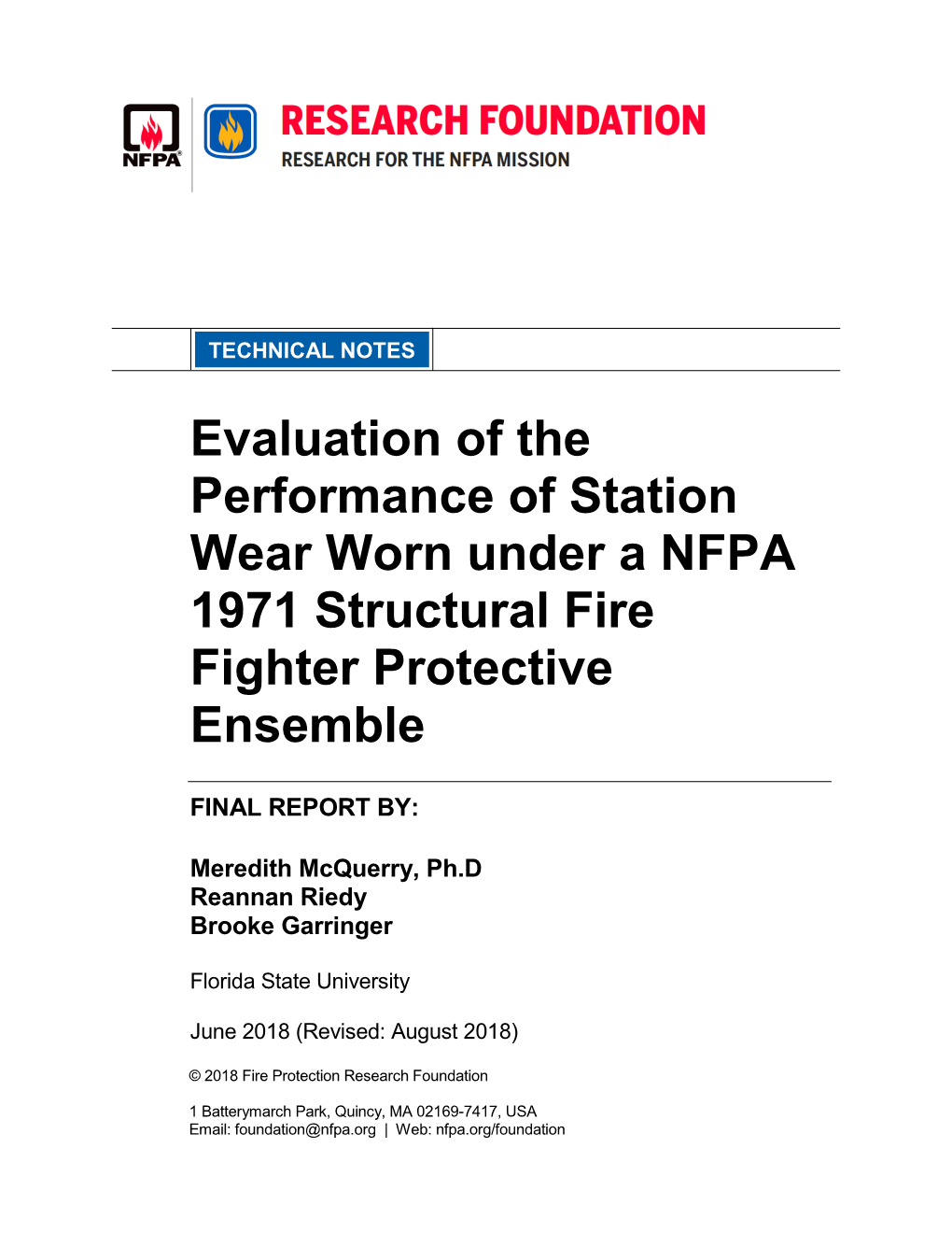 Evaluation of the Performance of Station Wear Worn Under a NFPA