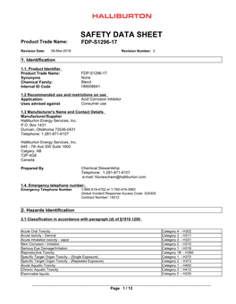 SAFETY DATA SHEET Product Trade Name: FDP-S1296-17