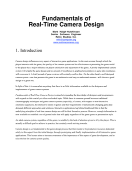 Fundamentals of Real-Time Camera Design