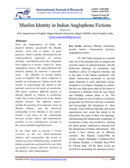 Muslim Identity in Indian Anglophone Fictions