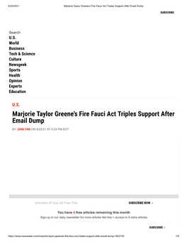 Marjorie Taylor Greene's Fire Fauci Act Triples Support After Email Dump
