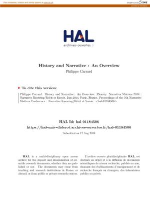 History and Narrative : an Overview Philippe Carrard