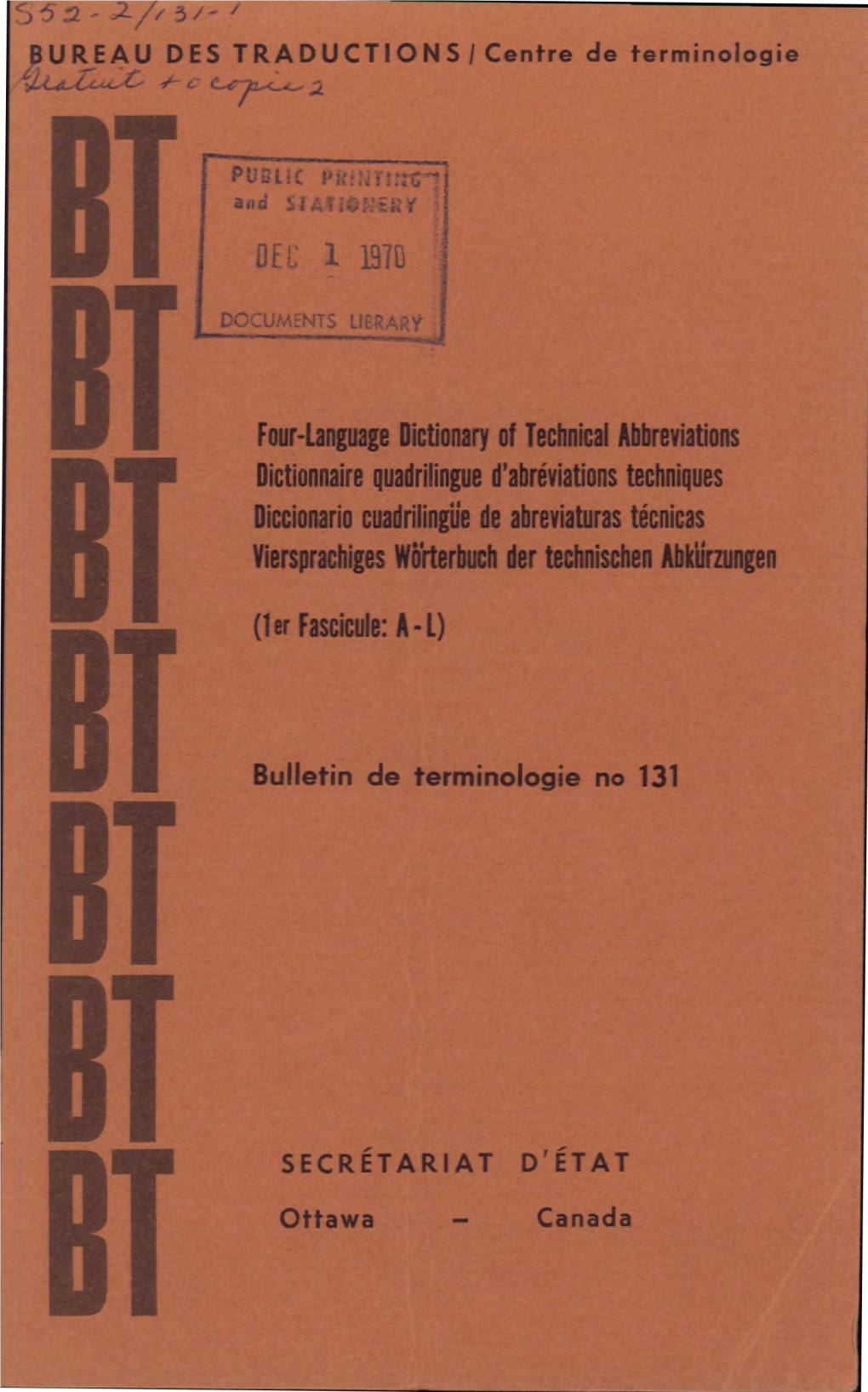 EU 1 1970 7 1 Four-Language Dictionary Of