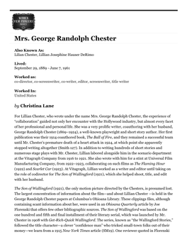 Mrs. George Randolph Chester