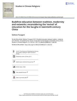 Buddhist Education Between Tradition, Modernity and Networks: Reconsidering the ‘Revival’ of Education for the Saṅgha in Twentieth-Century China