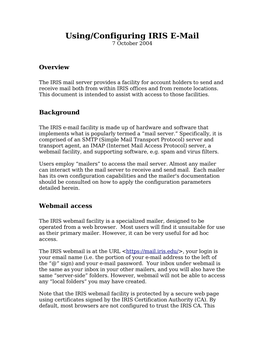 Using/Configuring IRIS E-Mail 7 October 2004