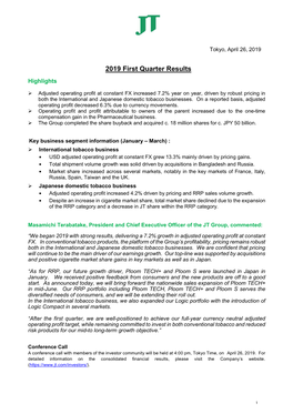 JT Group 2019 First Quarter Financial Results.Pdf