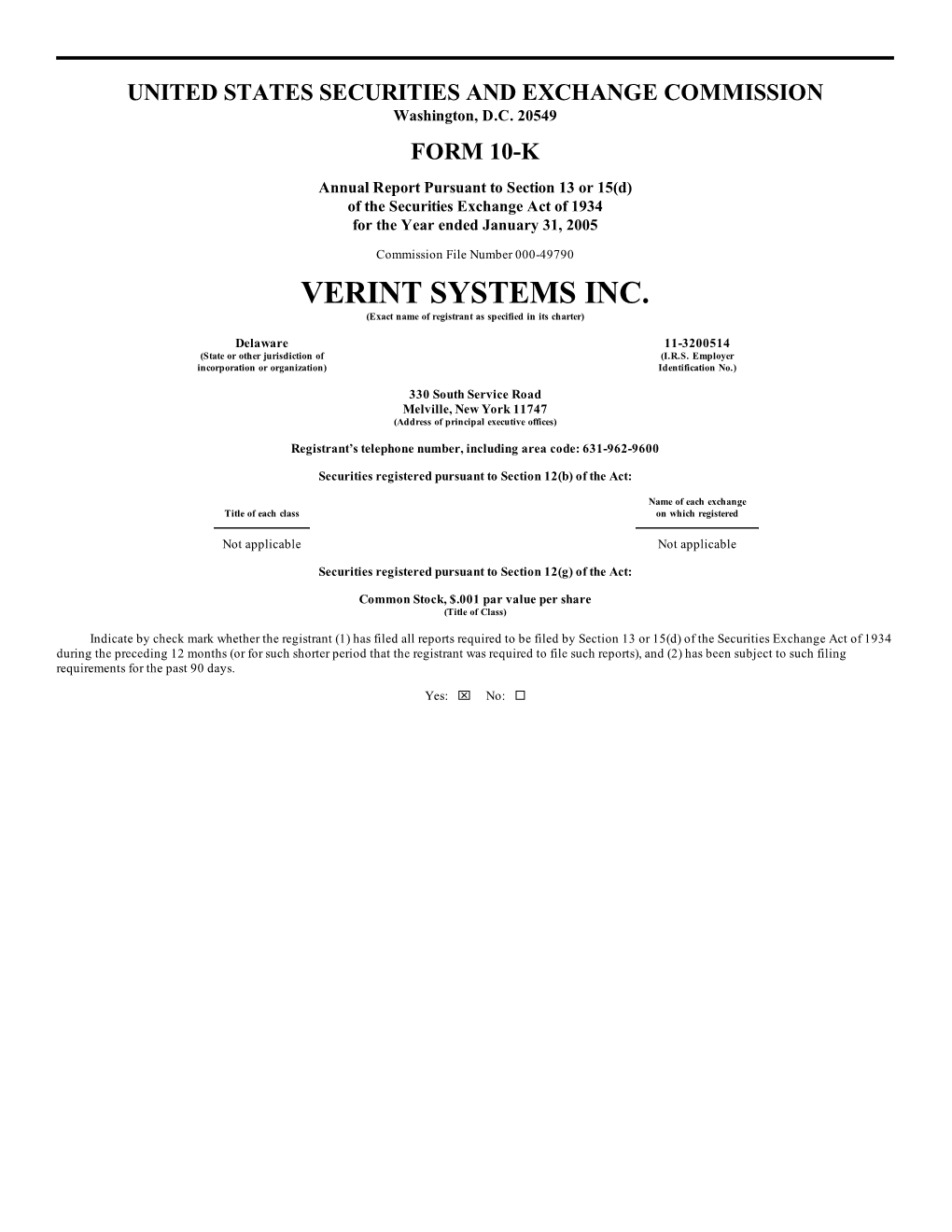 VERINT SYSTEMS INC. (Exact Name of Registrant As Specified in Its Charter)