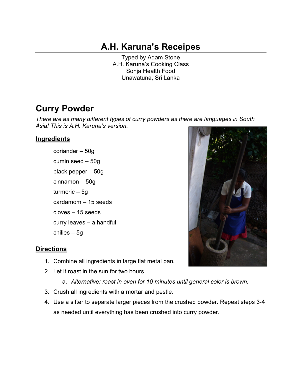 A.H. Karuna's Receipes Curry Powder