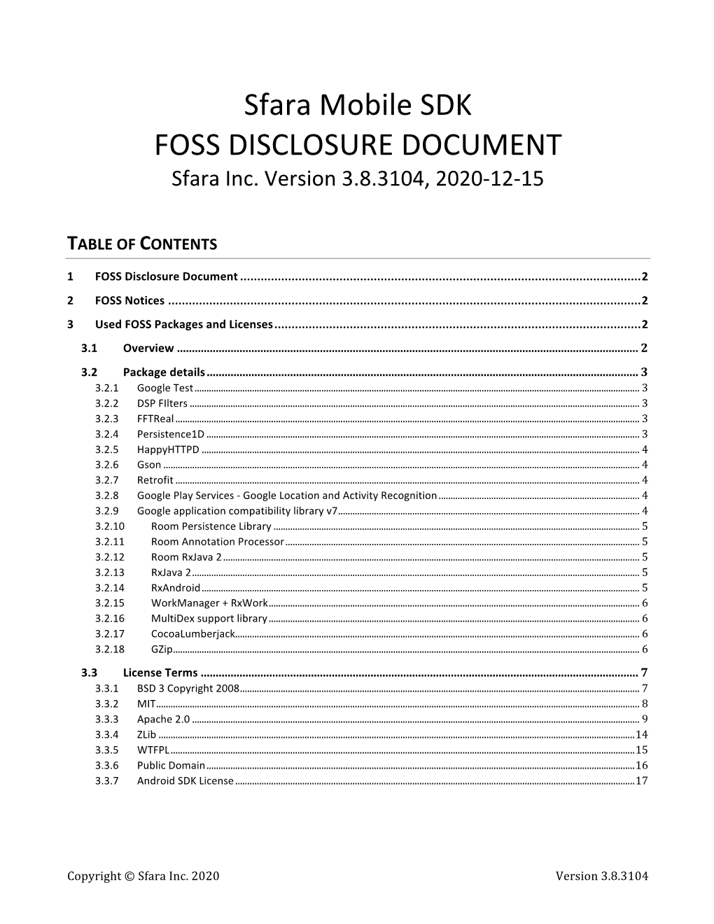 Sfara Mobile SDK FOSS DISCLOSURE DOCUMENT Sfara Inc