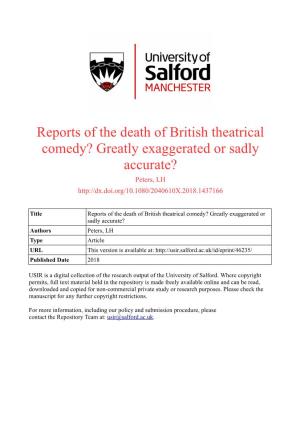 The Death of British Theatre Comedy and Satire