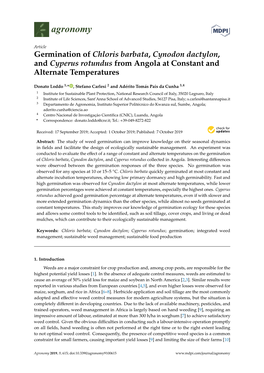 Germination of Chloris Barbata, Cynodon Dactylon, and Cyperus Rotundus from Angola at Constant and Alternate Temperatures