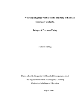 Weaving Language with Identity; the Story of Samoan Secondary