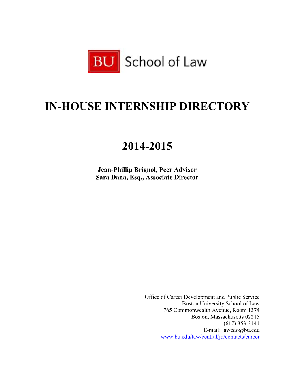 In-House Internship Directory 2014-2015
