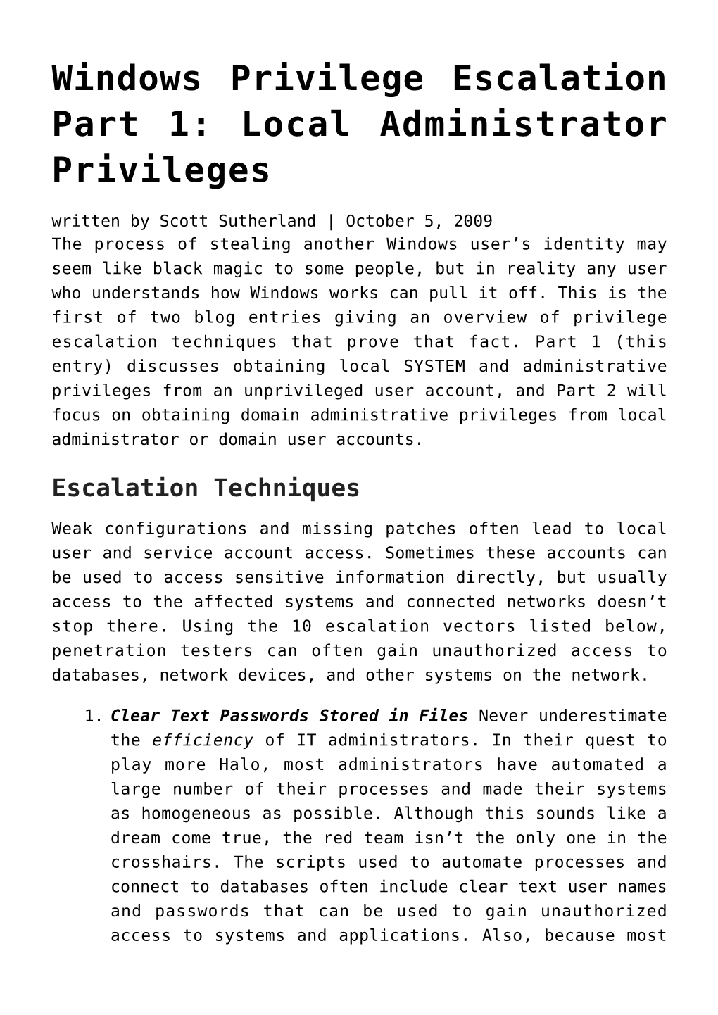 Windows Privilege Escalation Part 1: Local Administrator