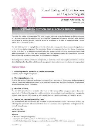 Caesarean Section for Placenta Praevia (Consent Advice No
