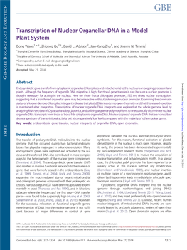 Transcription of Nuclear Organellar DNA in a Model Plant System