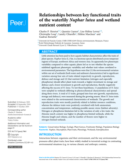 Relationships Between Key Functional Traits of the Waterlily Nuphar Lutea and Wetland Nutrient Content