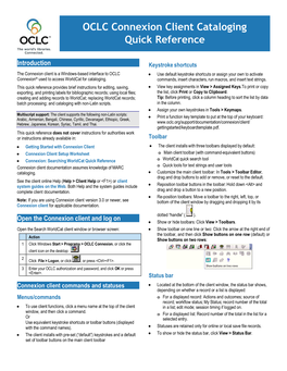 Connexion Client Cataloging Quick Reference