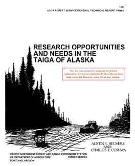 Research Opportunities and Needs in the Taiga of Alaska