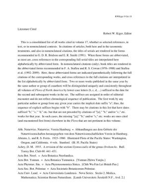Literature Cited Robert W. Kiger, Editor This Is a Consolidated List Of