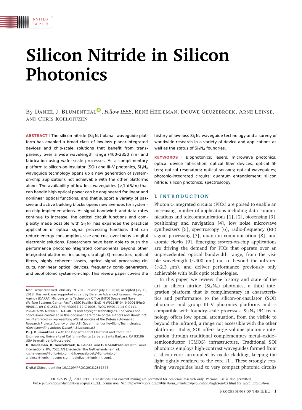 Silicon Nitride in Silicon Photonics