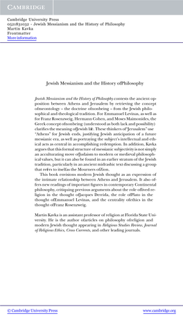 Jewish Messianism and the History of Philosophy Martin Kavka Frontmatter More Information