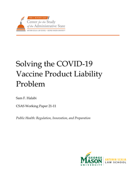 Solving the COVID-19 Vaccine Product Liability Problem