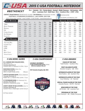 Conferenceusa FOOTBALL STANDINGS/SCHEDULE | 2015 BOWL EDITION @CUSAFB, @Conference USA 5201 N