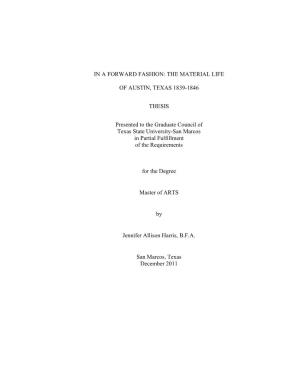 The Material Life of Austin, Texas 1839-1846 Thesis
