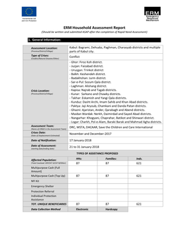 ERM Household Assessment Report (Should Be Written and Submitted ASAP After the Completion of Rapid Need Assessment)