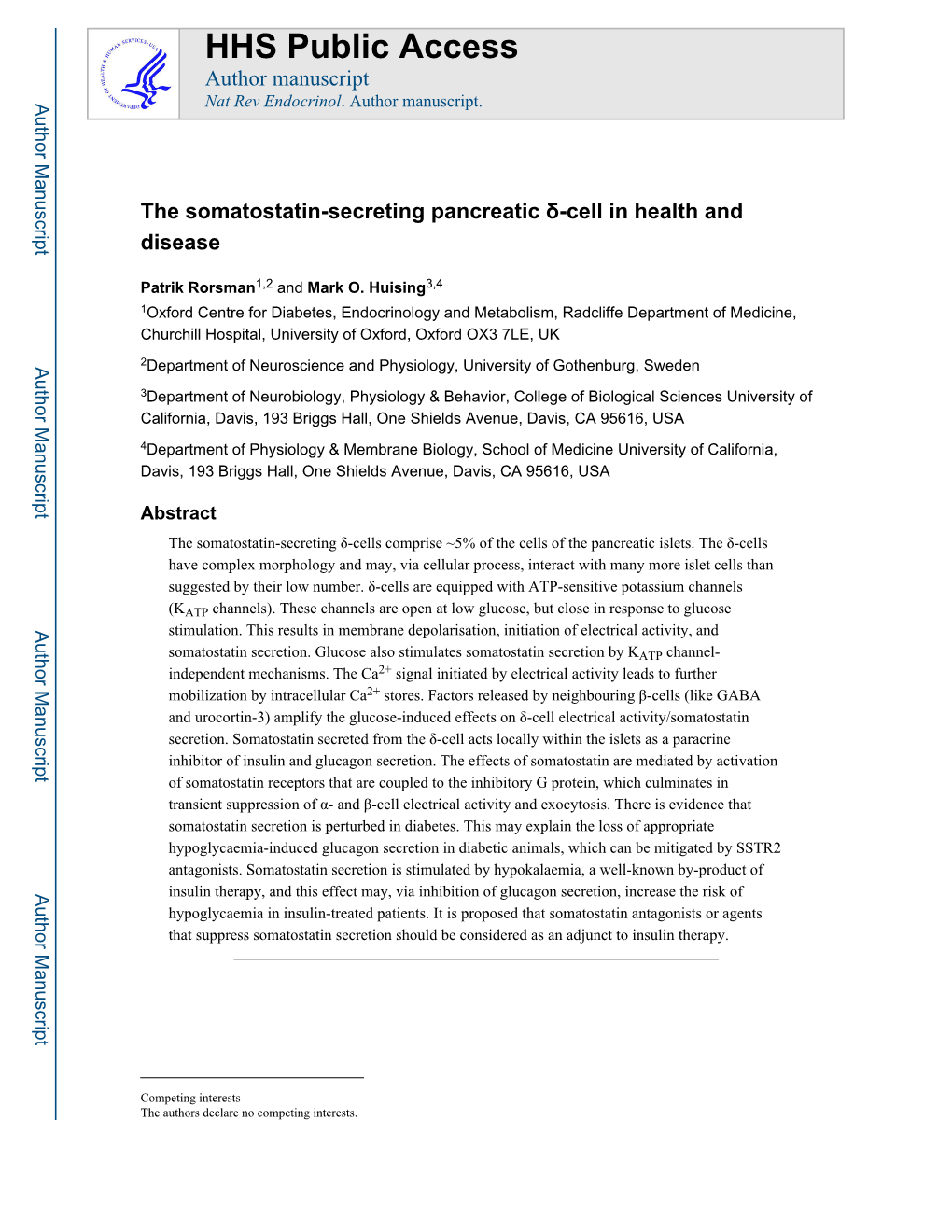 The Somatostatin-Secreting Pancreatic Δ-Cell in Health and Disease