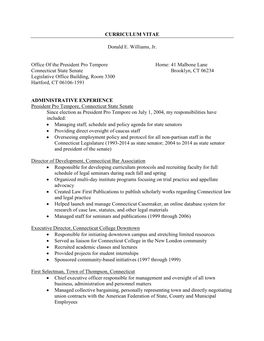 CURRICULUM VITAE Donald E. Williams, Jr. Office of the President